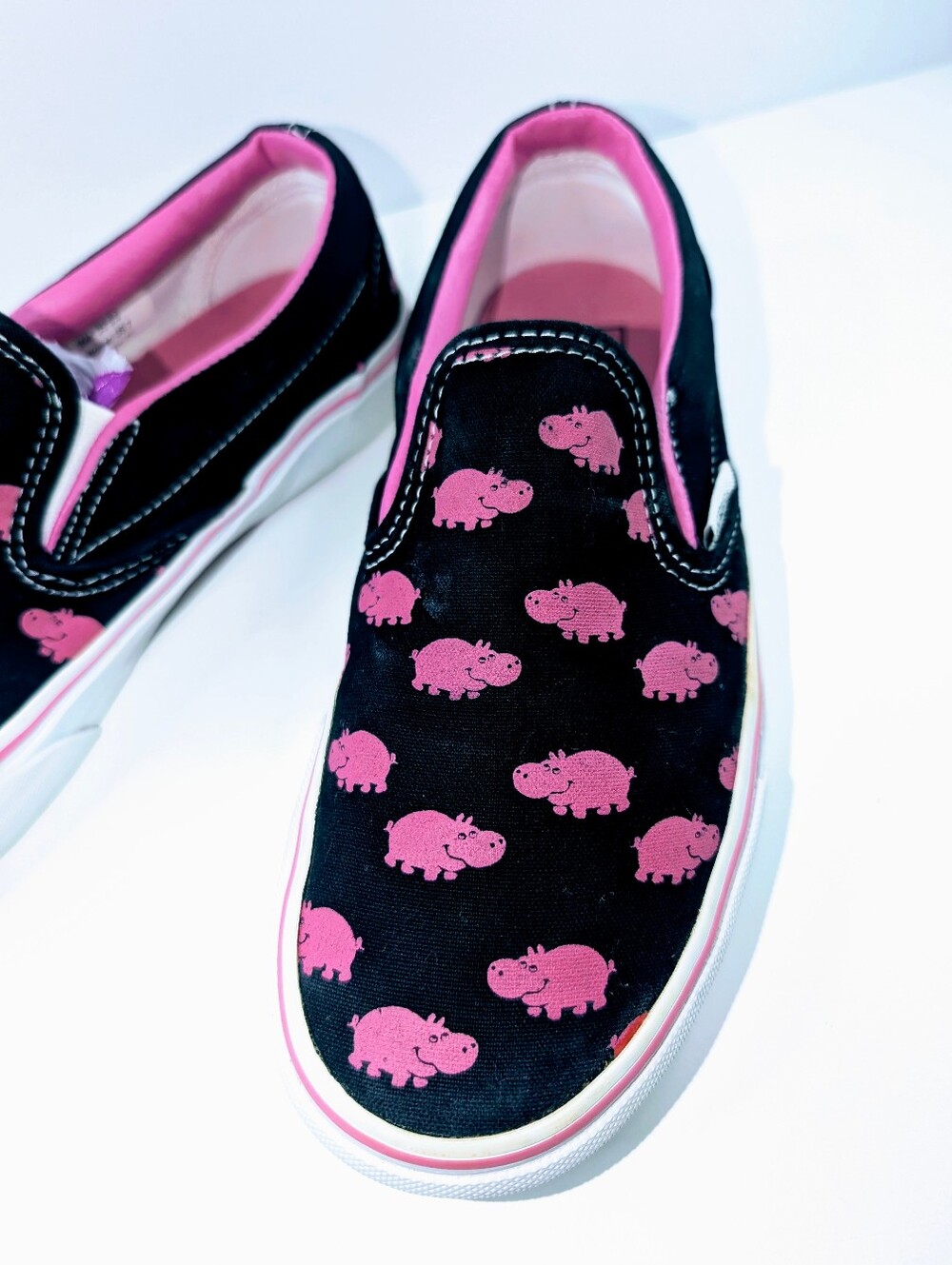 Vans Slip-On "Pink Hippo" Pink Black Woman's Size 7